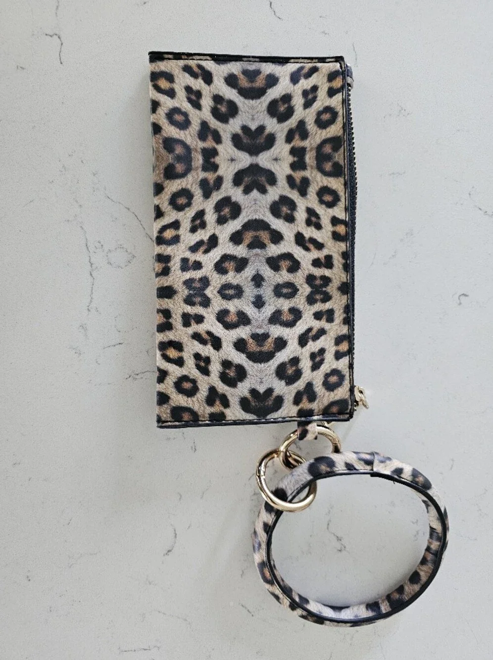 Leopard Print Bangle Keychain Wallet Zipper Pouch Card Holder Wristlet